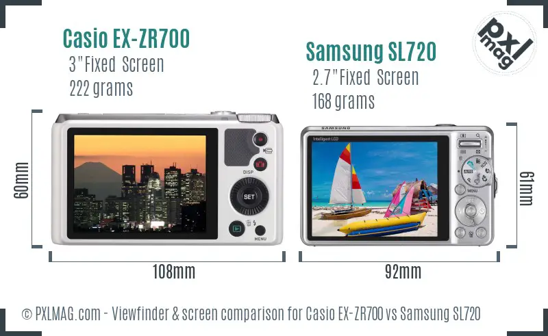 Casio EX-ZR700 vs Samsung SL720 Screen and Viewfinder comparison