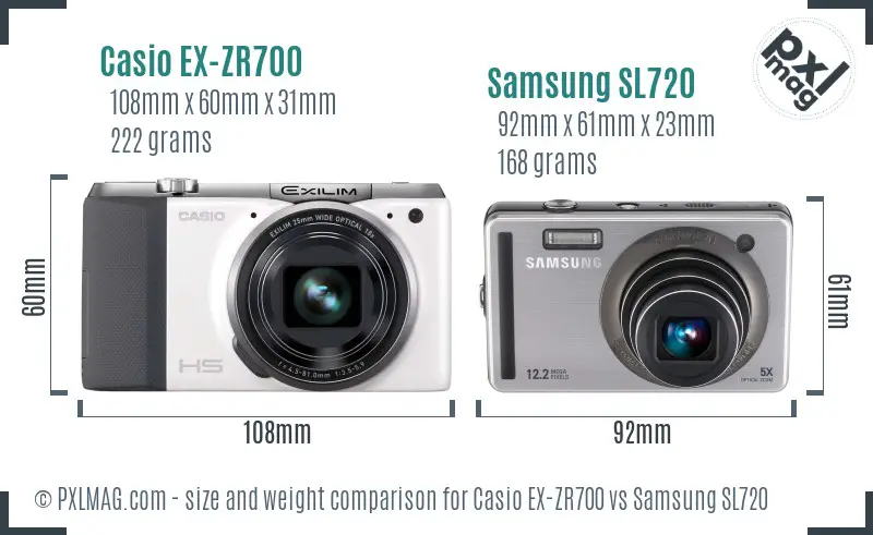 Casio EX-ZR700 vs Samsung SL720 size comparison