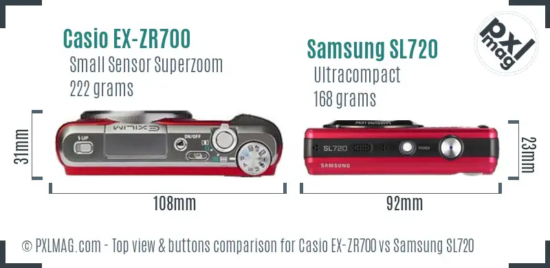 Casio EX-ZR700 vs Samsung SL720 top view buttons comparison