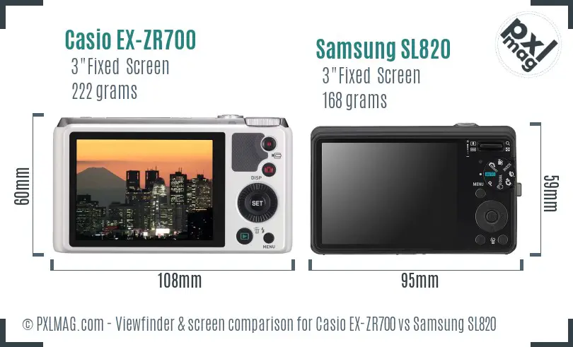 Casio EX-ZR700 vs Samsung SL820 Screen and Viewfinder comparison