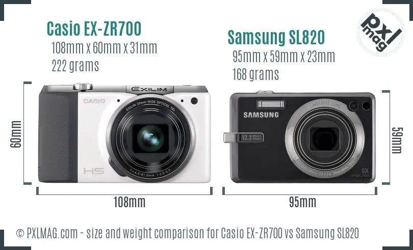 Casio EX-ZR700 vs Samsung SL820 size comparison