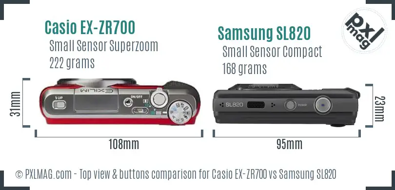Casio EX-ZR700 vs Samsung SL820 top view buttons comparison