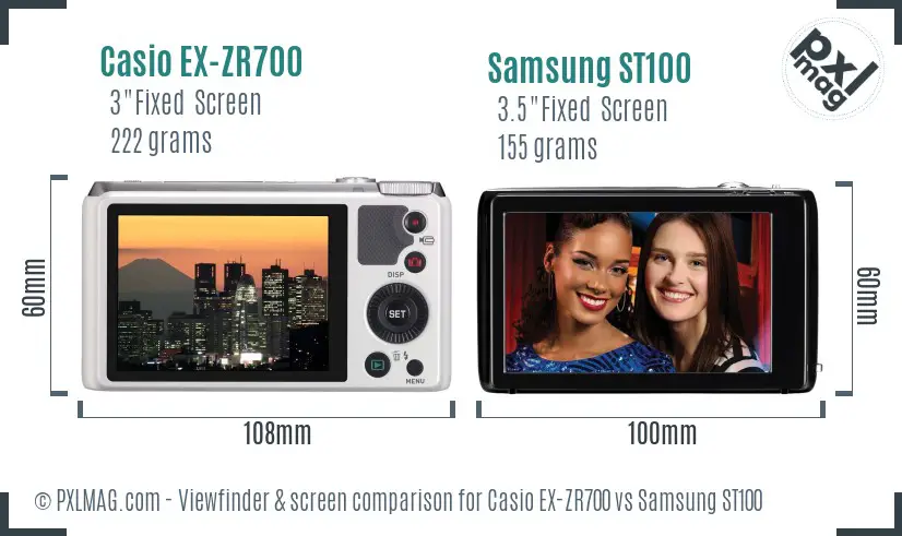 Casio EX-ZR700 vs Samsung ST100 Screen and Viewfinder comparison