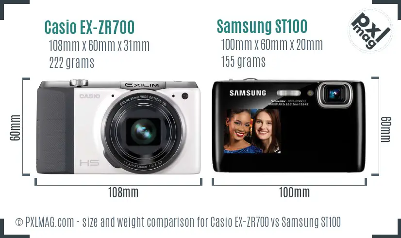 Casio EX-ZR700 vs Samsung ST100 size comparison