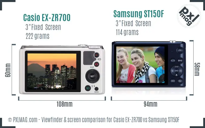 Casio EX-ZR700 vs Samsung ST150F Screen and Viewfinder comparison