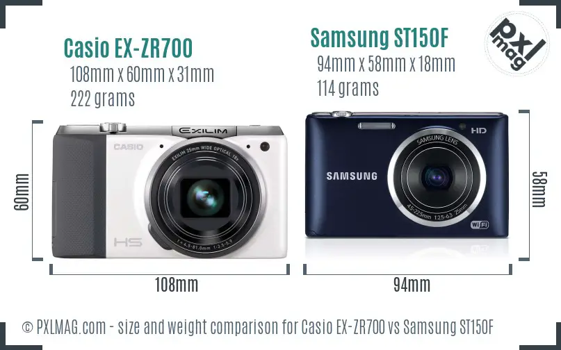 Casio EX-ZR700 vs Samsung ST150F size comparison
