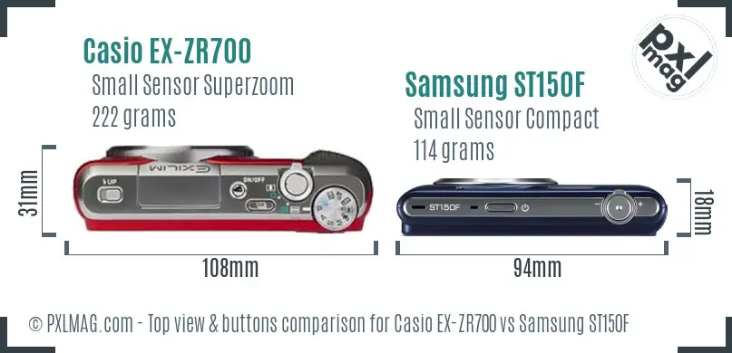 Casio EX-ZR700 vs Samsung ST150F top view buttons comparison