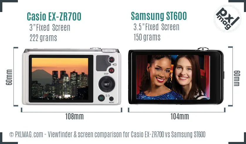 Casio EX-ZR700 vs Samsung ST600 Screen and Viewfinder comparison