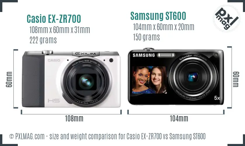 Casio EX-ZR700 vs Samsung ST600 size comparison