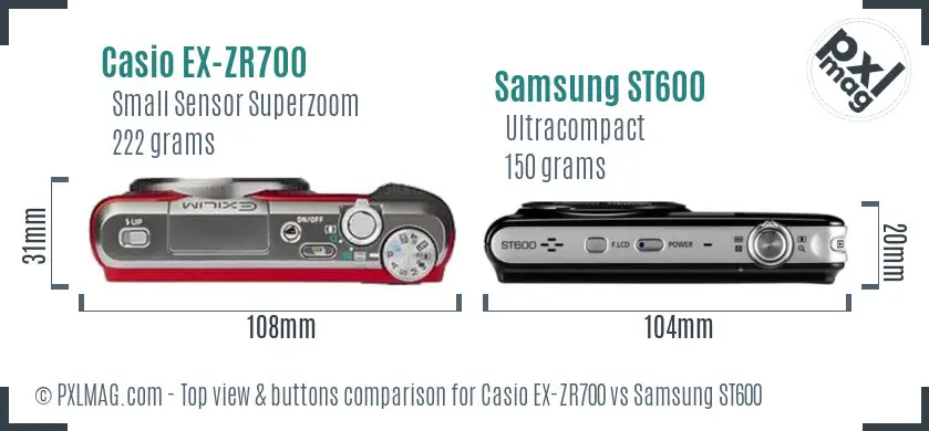 Casio EX-ZR700 vs Samsung ST600 top view buttons comparison