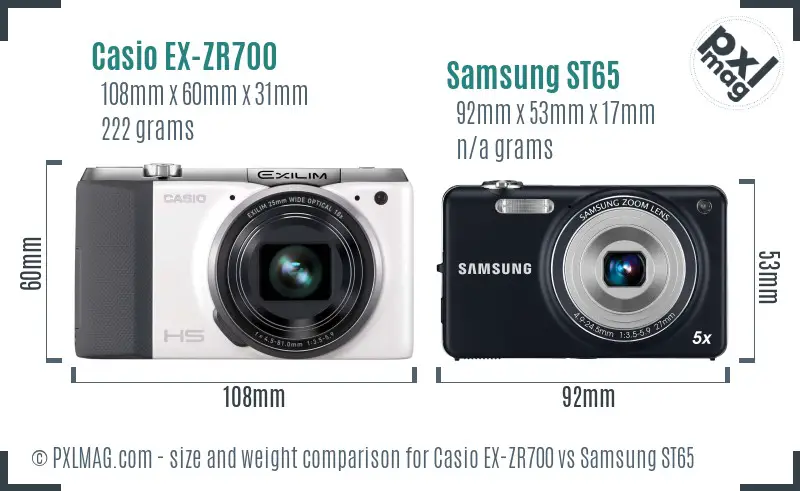 Casio EX-ZR700 vs Samsung ST65 size comparison Casio EX-ZR700 vs Samsung ST65 size comparison
