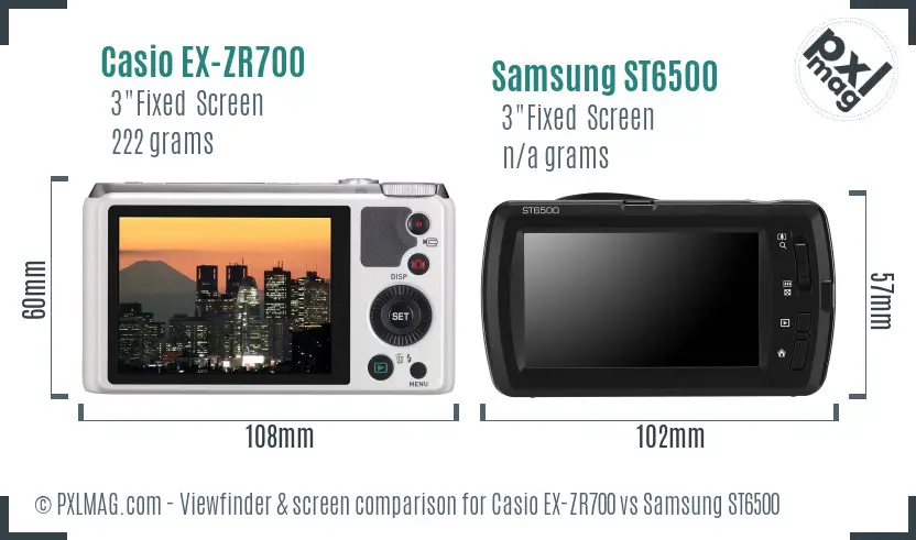 Casio EX-ZR700 vs Samsung ST6500 Screen and Viewfinder comparison