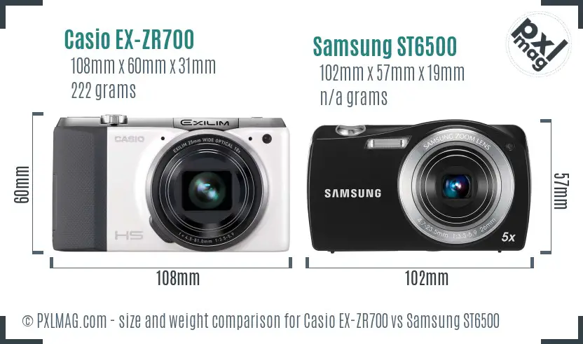 Casio EX-ZR700 vs Samsung ST6500 size comparison