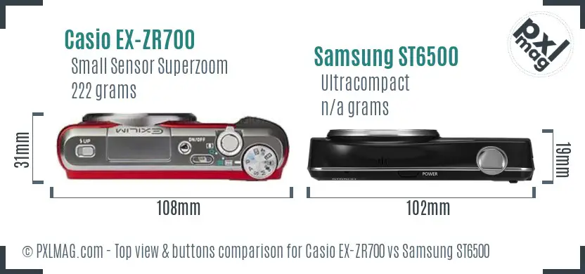 Casio EX-ZR700 vs Samsung ST6500 top view buttons comparison