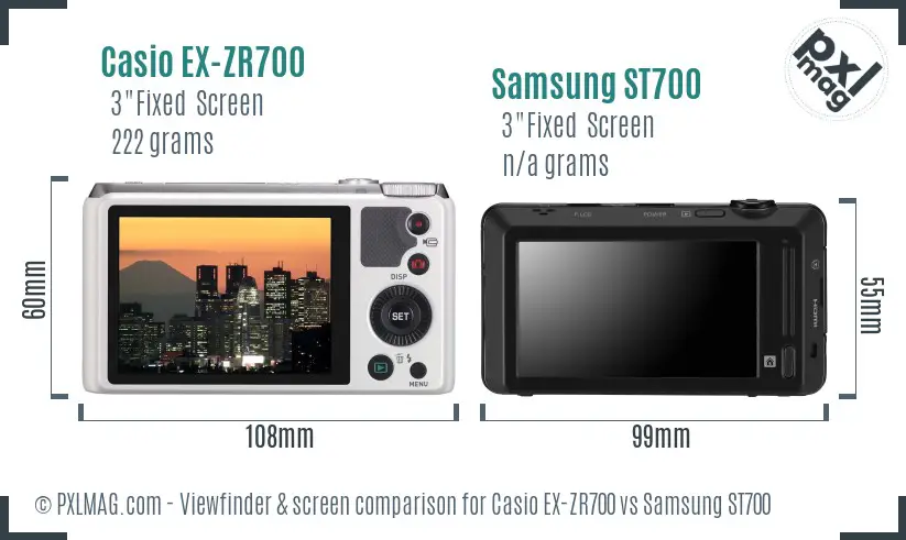 Casio EX-ZR700 vs Samsung ST700 Screen and Viewfinder comparison