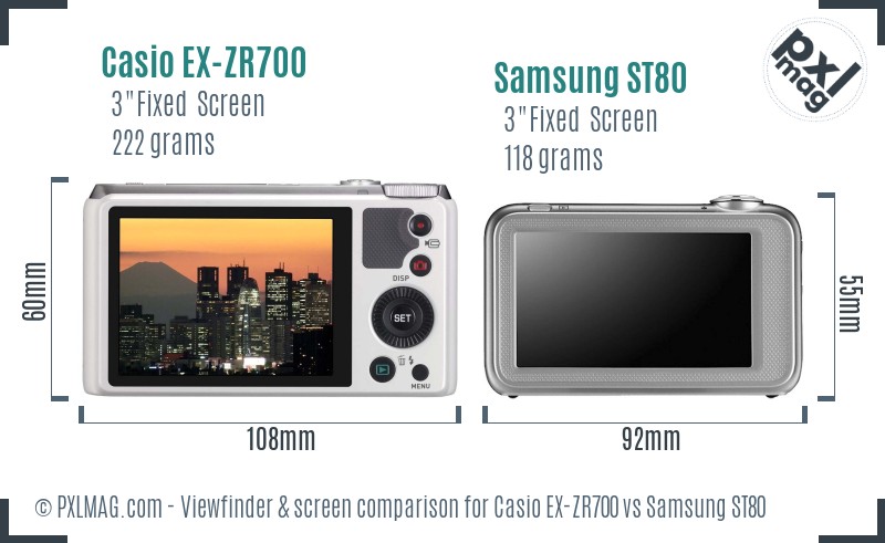 Casio EX-ZR700 vs Samsung ST80 Screen and Viewfinder comparison