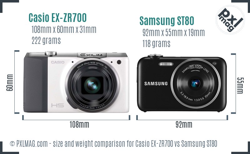 Casio EX-ZR700 vs Samsung ST80 size comparison