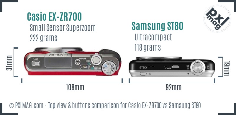 Casio EX-ZR700 vs Samsung ST80 top view buttons comparison