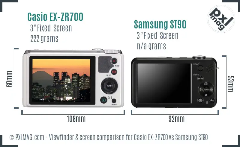 Casio EX-ZR700 vs Samsung ST90 Screen and Viewfinder comparison