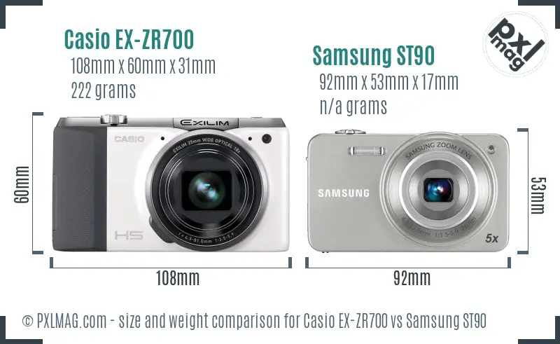 Casio EX-ZR700 vs Samsung ST90 size comparison