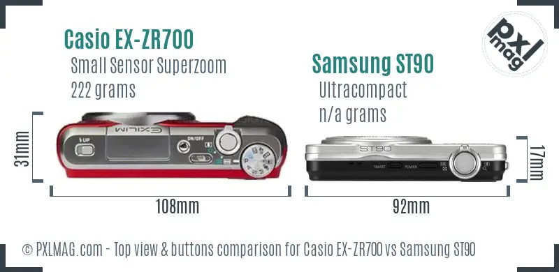 Casio EX-ZR700 vs Samsung ST90 top view buttons comparison