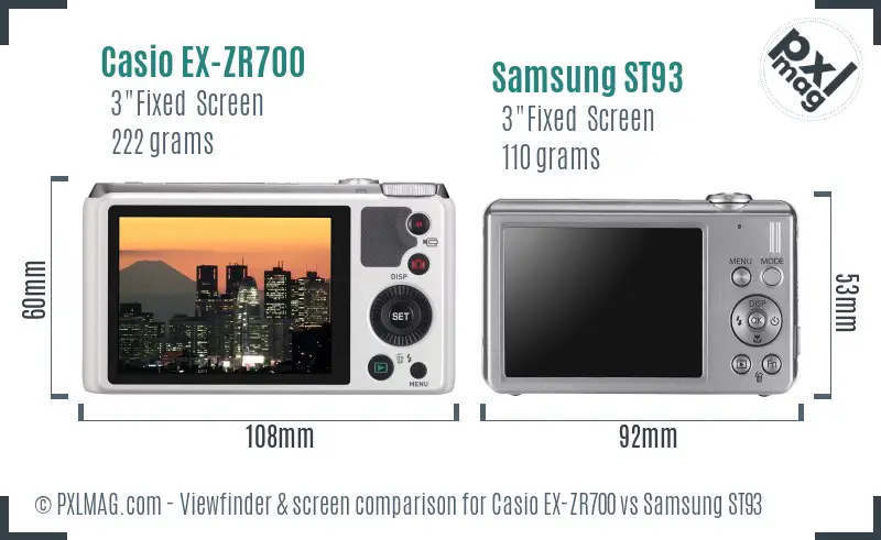 Casio EX-ZR700 vs Samsung ST93 Screen and Viewfinder comparison