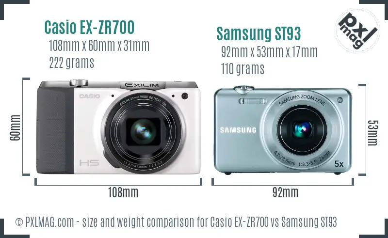 Casio EX-ZR700 vs Samsung ST93 size comparison