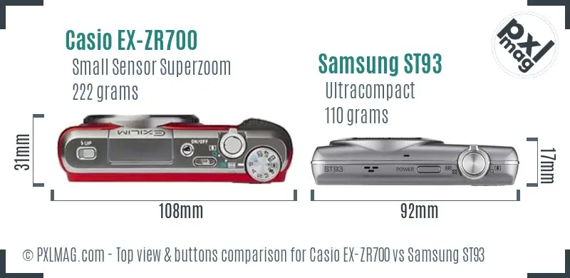 Casio EX-ZR700 vs Samsung ST93 top view buttons comparison