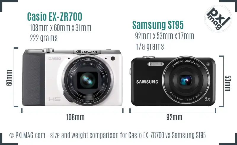 Casio EX-ZR700 vs Samsung ST95 size comparison