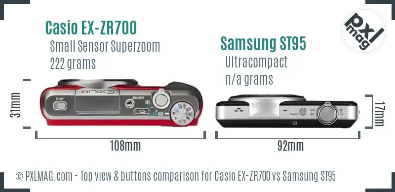 Casio EX-ZR700 vs Samsung ST95 top view buttons comparison