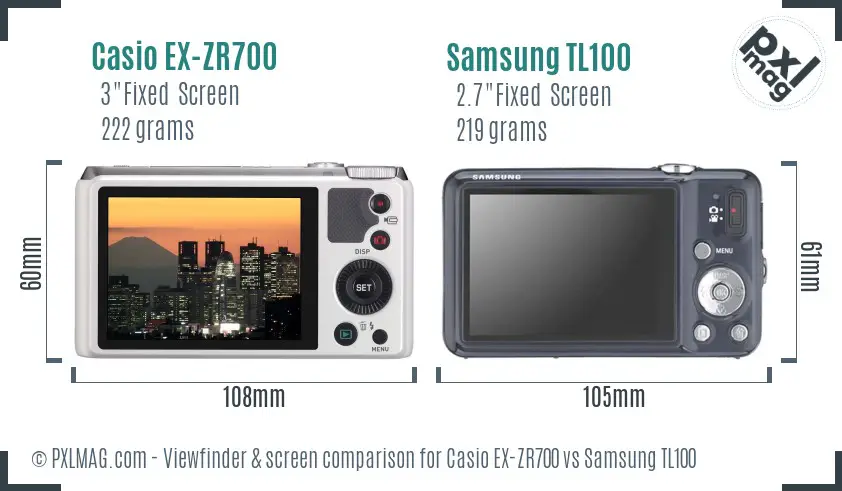 Casio EX-ZR700 vs Samsung TL100 Screen and Viewfinder comparison