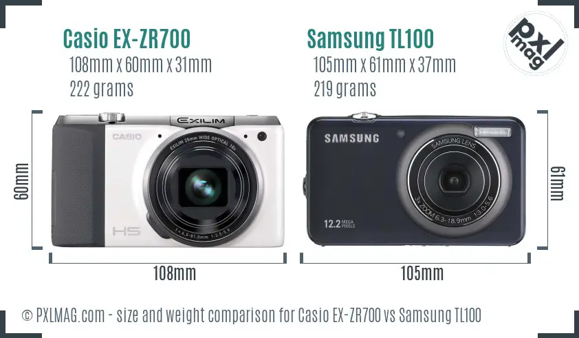 Casio EX-ZR700 vs Samsung TL100 size comparison