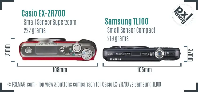 Casio EX-ZR700 vs Samsung TL100 top view buttons comparison