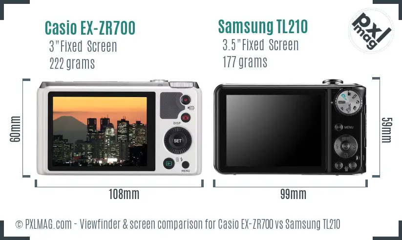 Casio EX-ZR700 vs Samsung TL210 Screen and Viewfinder comparison