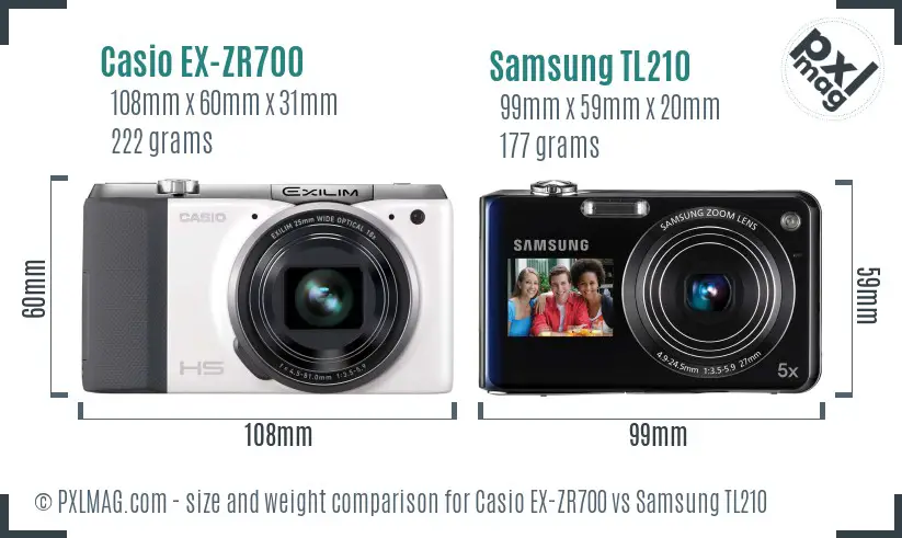 Casio EX-ZR700 vs Samsung TL210 size comparison