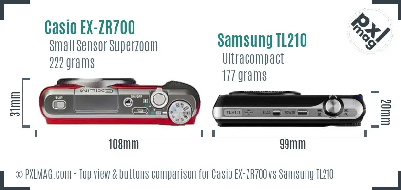 Casio EX-ZR700 vs Samsung TL210 top view buttons comparison