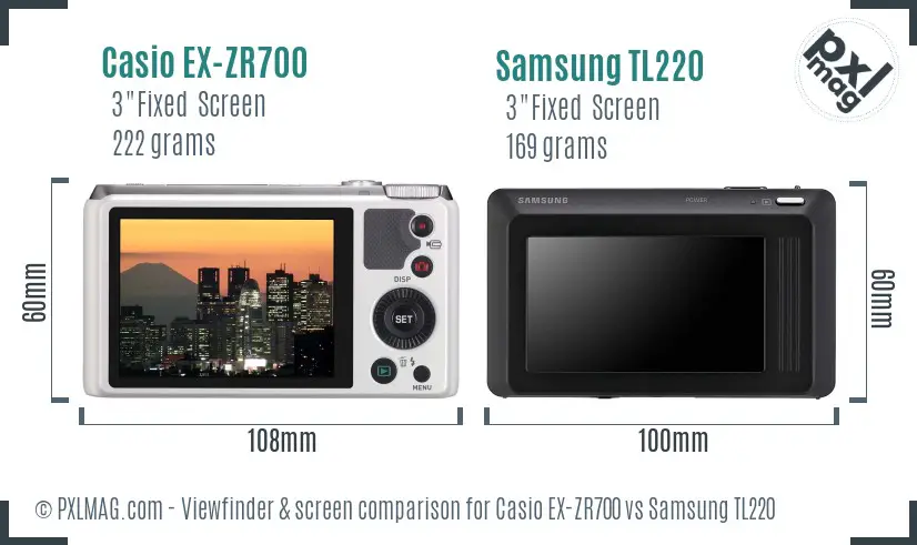 Casio EX-ZR700 vs Samsung TL220 Screen and Viewfinder comparison