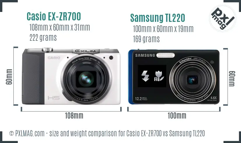 Casio EX-ZR700 vs Samsung TL220 size comparison