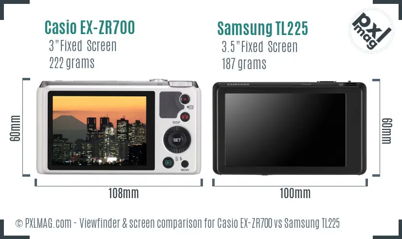 Casio EX-ZR700 vs Samsung TL225 Screen and Viewfinder comparison