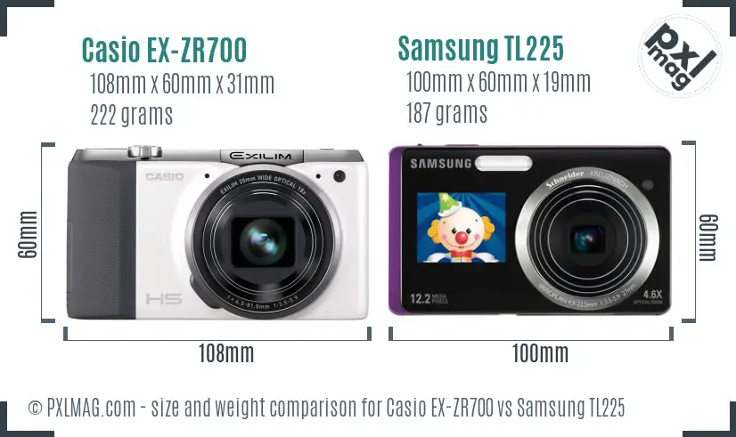 Casio EX-ZR700 vs Samsung TL225 size comparison