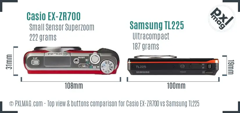 Casio EX-ZR700 vs Samsung TL225 top view buttons comparison