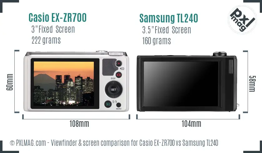 Casio EX-ZR700 vs Samsung TL240 Screen and Viewfinder comparison