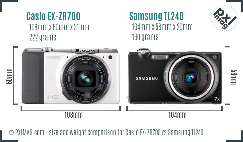 Casio EX-ZR700 vs Samsung TL240 size comparison