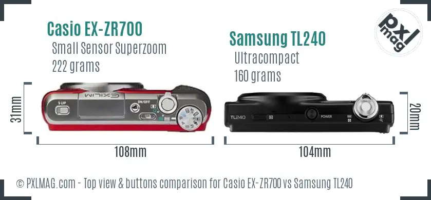 Casio EX-ZR700 vs Samsung TL240 top view buttons comparison