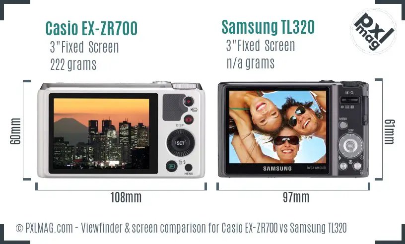 Casio EX-ZR700 vs Samsung TL320 Screen and Viewfinder comparison Casio EX-ZR700 vs Samsung TL320 Screen and Viewfinder comparison