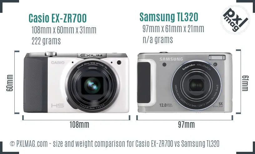 Casio EX-ZR700 vs Samsung TL320 size comparison Casio EX-ZR700 vs Samsung TL320 size comparison