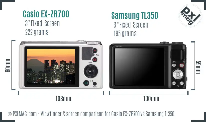 Casio EX-ZR700 vs Samsung TL350 Screen and Viewfinder comparison