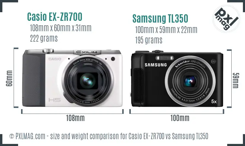 Casio EX-ZR700 vs Samsung TL350 size comparison