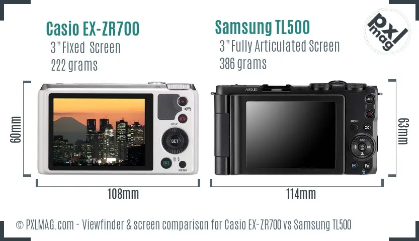 Casio EX-ZR700 vs Samsung TL500 Screen and Viewfinder comparison