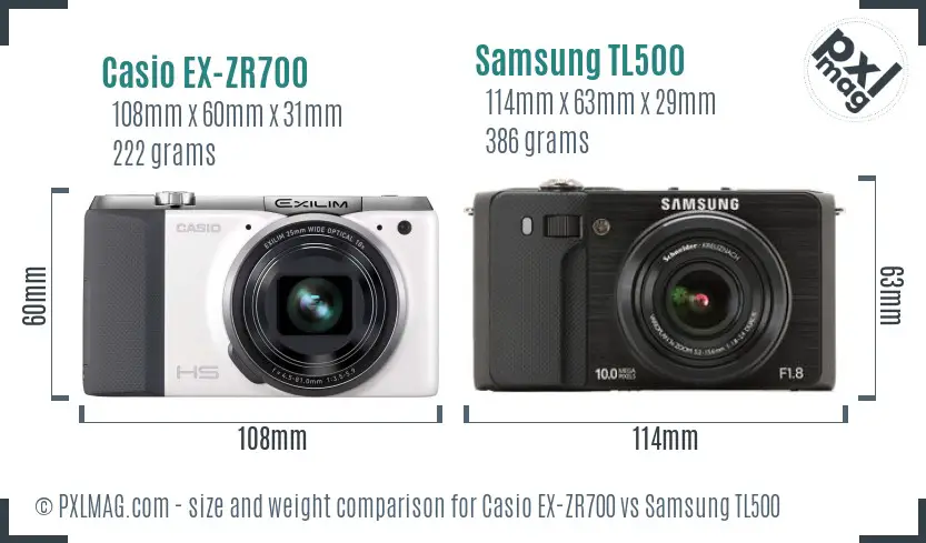 Casio EX-ZR700 vs Samsung TL500 size comparison